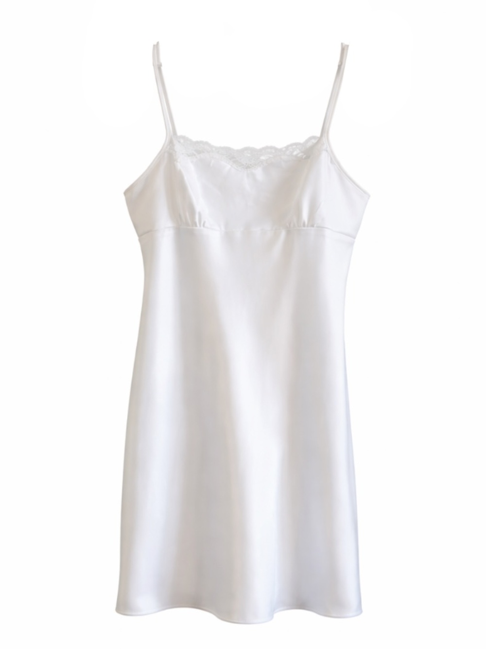 Warner’s Sleepwear Vintage 90s White Lace-Trim Satin Slip Dress – Size Large EUC